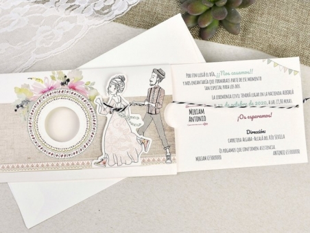 Invitación de boda informal NOVIOS VINTAGE 39634