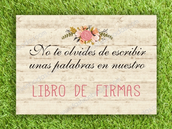 Cartel PARA ZONA DE LIBRO DE FIRMAS para boda, mensaje para pajes