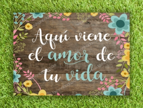 Cartel para boda - AQUI VIENE EL AMOR (colección Corona)