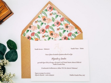 Invitacion de boda clasica - CON FLORES ref. love3