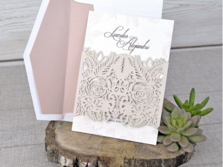 Invitación de boda - CORTE LASER CARD 393282 con forro en sobre