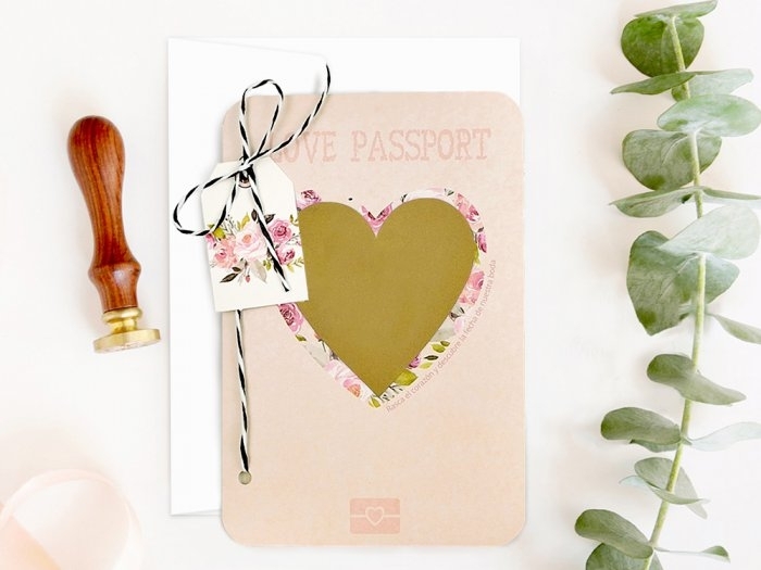 Invitación de boda - PASAPORTE CORAZON RASCA   (39701 D)