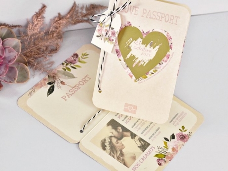 Invitación de boda - PASAPORTE CORAZON RASCA   (39701 D)