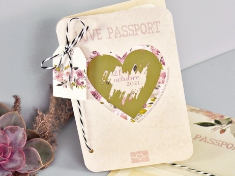 Invitación de boda - PASAPORTE CORAZON RASCA   (39701 D)