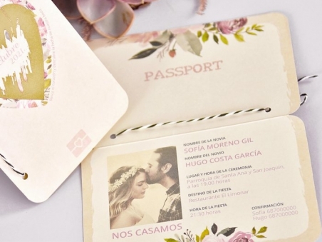 Invitación de boda PASAPORTE CORAZON RASCA 39701