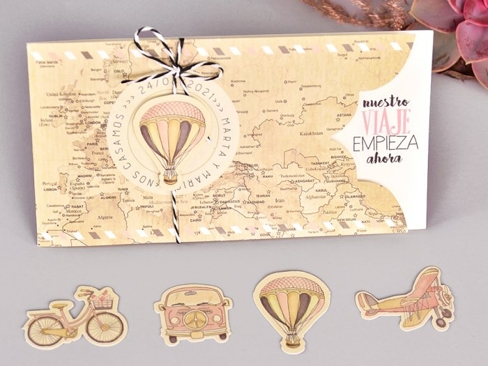 Invitación de boda VIAJE MAPA DEL moderna, vintage Montaje No Color Marron Tarjetas nº cuenta No Impresión Digital (+40 €)