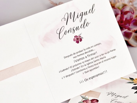 Invitación de boda MODERNA CON FLORES ACUARELA 39708