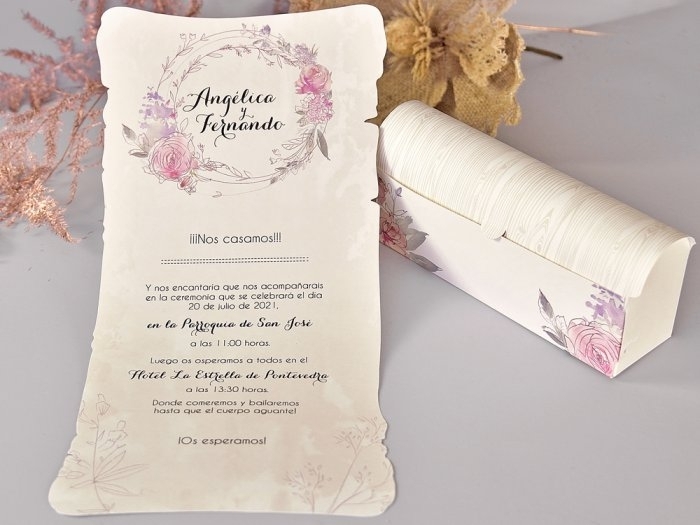 Invitación de boda - CAJA PERGAMINO CON FLORES  (39712 D)