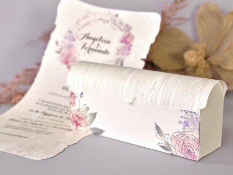 Invitación de boda - CAJA PERGAMINO CON FLORES  (39712 D)