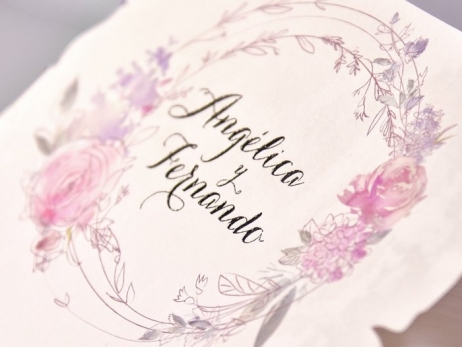 Invitación de boda - CAJA PERGAMINO CON FLORES  (C39712D)