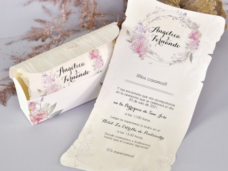 Invitación de boda - CAJA PERGAMINO CON FLORES  (39712 D)