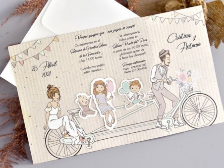 Invitación de boda con hijos PAPI Y MAMI EN BICI boda y bautizo