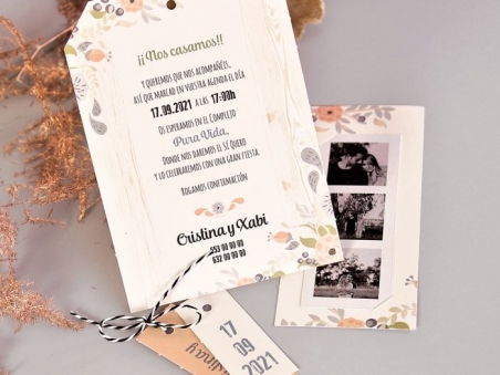 Invitación de boda barata TIRA DE FOTOS RÚSTICA CARD 39725