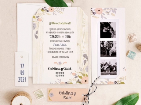 Invitación de boda - TIRA DE FOTOS RÚSTICA  (39725 B)