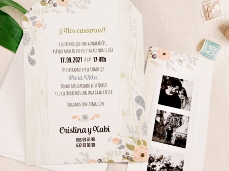 Invitación de boda TIRA DE FOTOS RÚSTICA CARD 39725