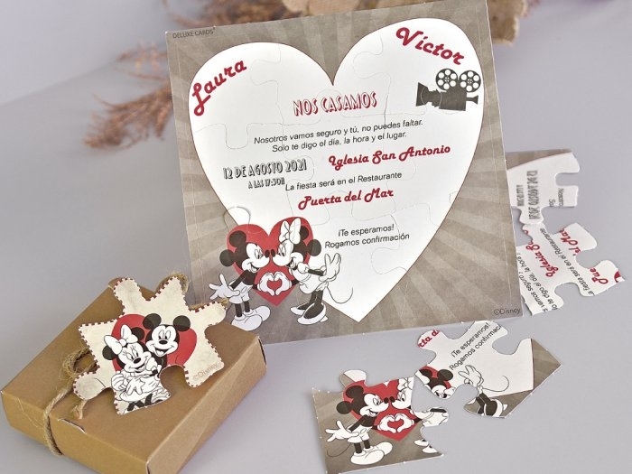 Invitación de boda - PUZZLE MINNIE Y MICKEY    (39738 B)