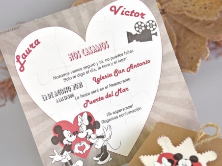 Invitación de boda PUZZLE MINNIE Y MICKEY CARD 39738