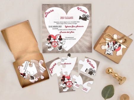 Invitación de boda PUZZLE MINNIE Y MICKEY CARD 39738