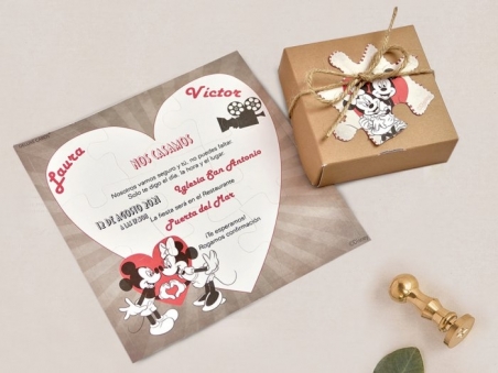 Invitación de boda PUZZLE MINNIE Y MICKEY CARD 39738