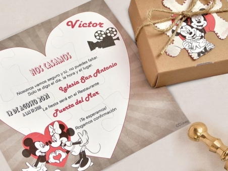 Invitación de boda PUZZLE MINNIE Y MICKEY CARD 39738
