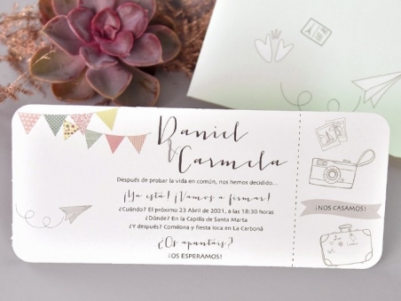 Invitación de boda barata NOVIOS VIAJE CARD 39739