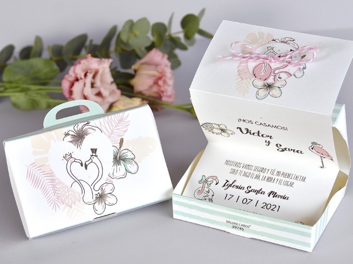 Invitación de boda - MALETA FLAMENCOS   (39745 C)