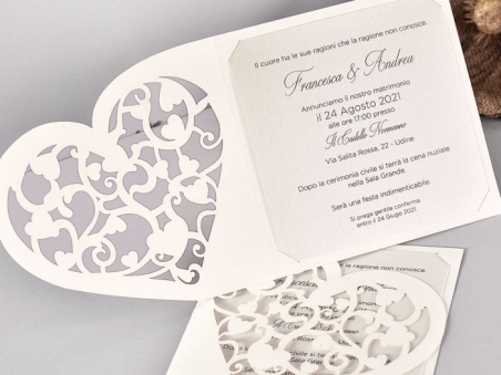 Invitación de boda elegante original CORTE LASER CORAZÓN 39748