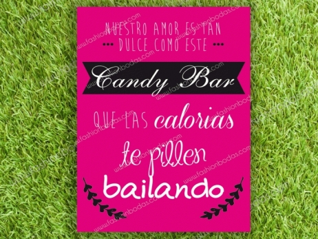 Cartel para boda - CANDY BAR (coleccion Cenefa Fucsia)