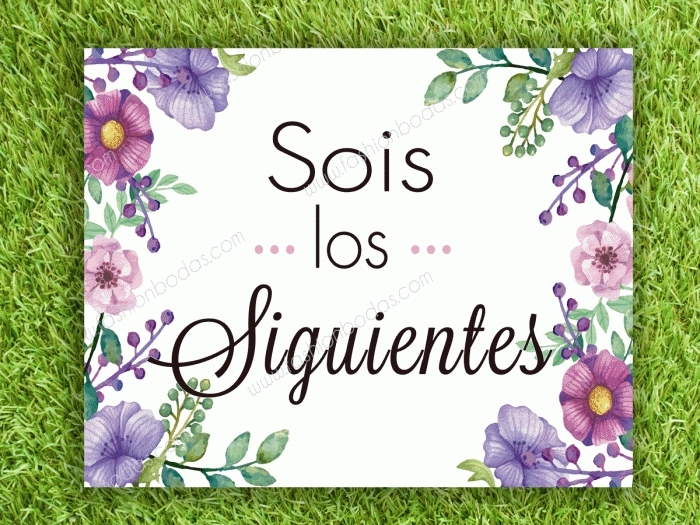 Cartel para boda - SOIS LOS SIGUIENTES (colección flores malvas)