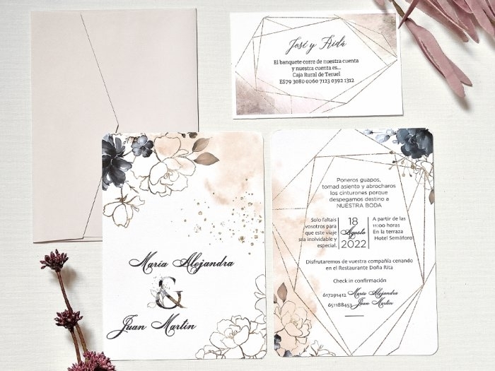 Invitación de boda - FLORES ACUARELA   (E 39787)