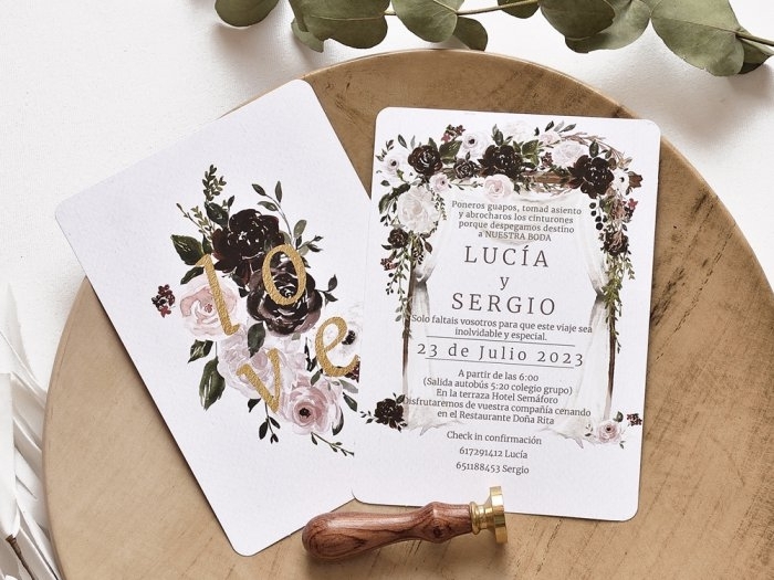 Invitación de boda VINTAGE FLORES Montaje No Color Blanco Tarjetas nº  cuenta No Impresión Digital (+40 €)