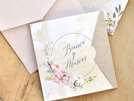 Invitación de boda - FLORES ACUARELA  (E39776)