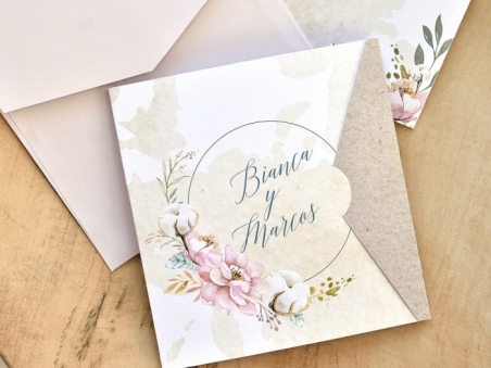 Invitación de boda barata FLORES ACUARELA  39776