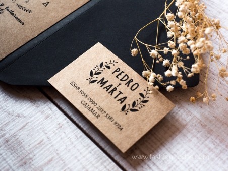 tarjeta de cuenta corriente para invitación de boda kraft laurel rústica