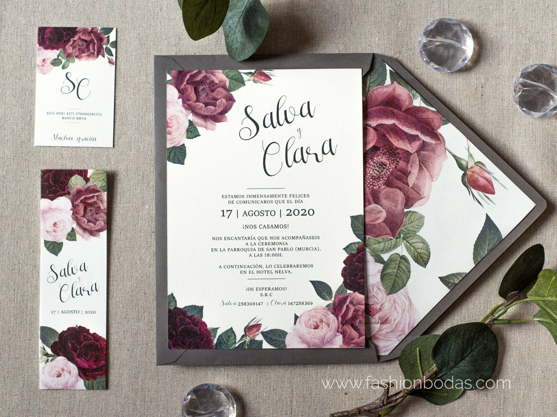 Invitación de boda - FLORES BURGUNDY Invitación de boda - FLORES BURGUNDY