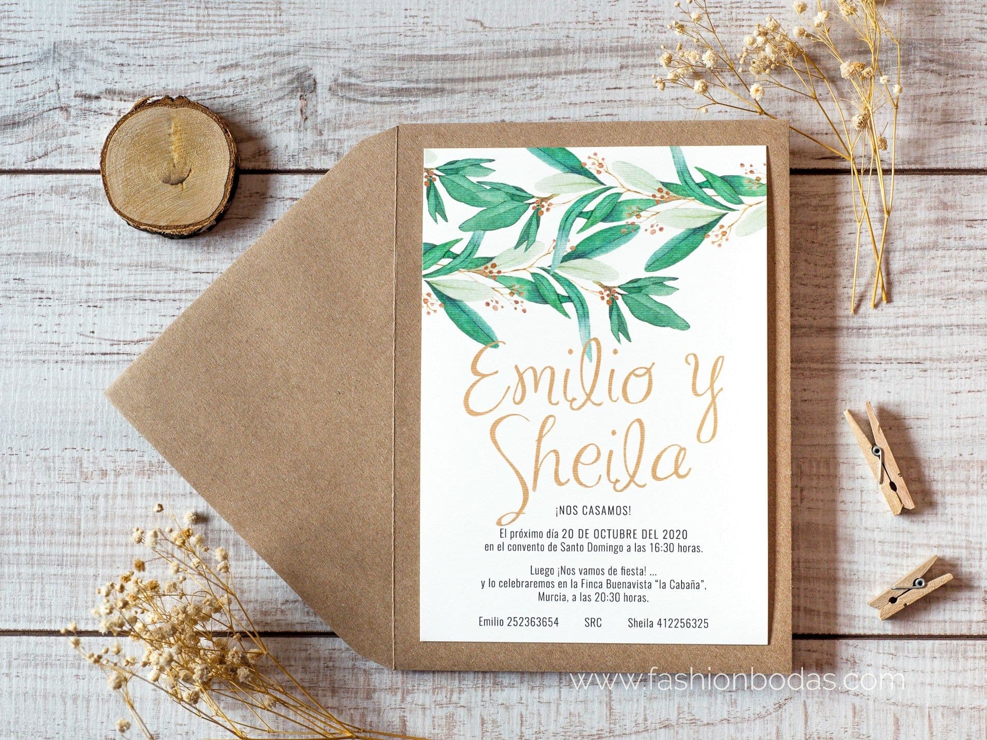 Invitaciones de boda clásicas y elegantes Color Verde Sobre forrado Sobre  sin forro (incluido en el precio) Tarjetas nº cuenta No Impresión Digital  (+40€)