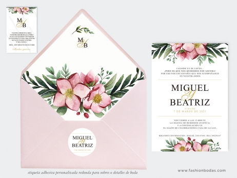 Invitación de boda - FLORES ROSAS