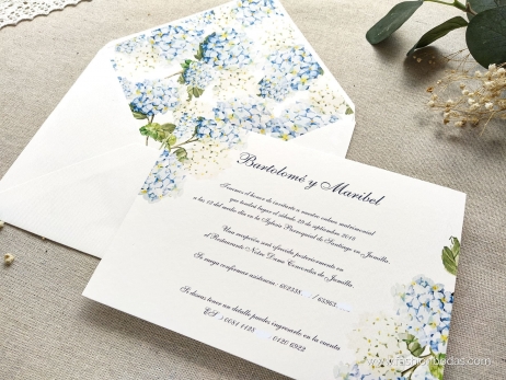 Invitación de boda - HORTENSIAS AZULES