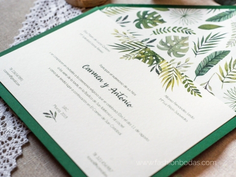 Invitación de boda - CLÁSICA HOJAS VERDES