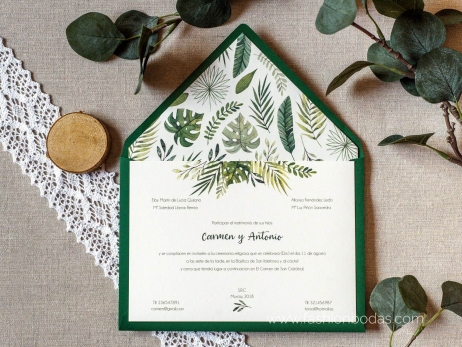 Invitación de boda - CLÁSICA HOJAS VERDES