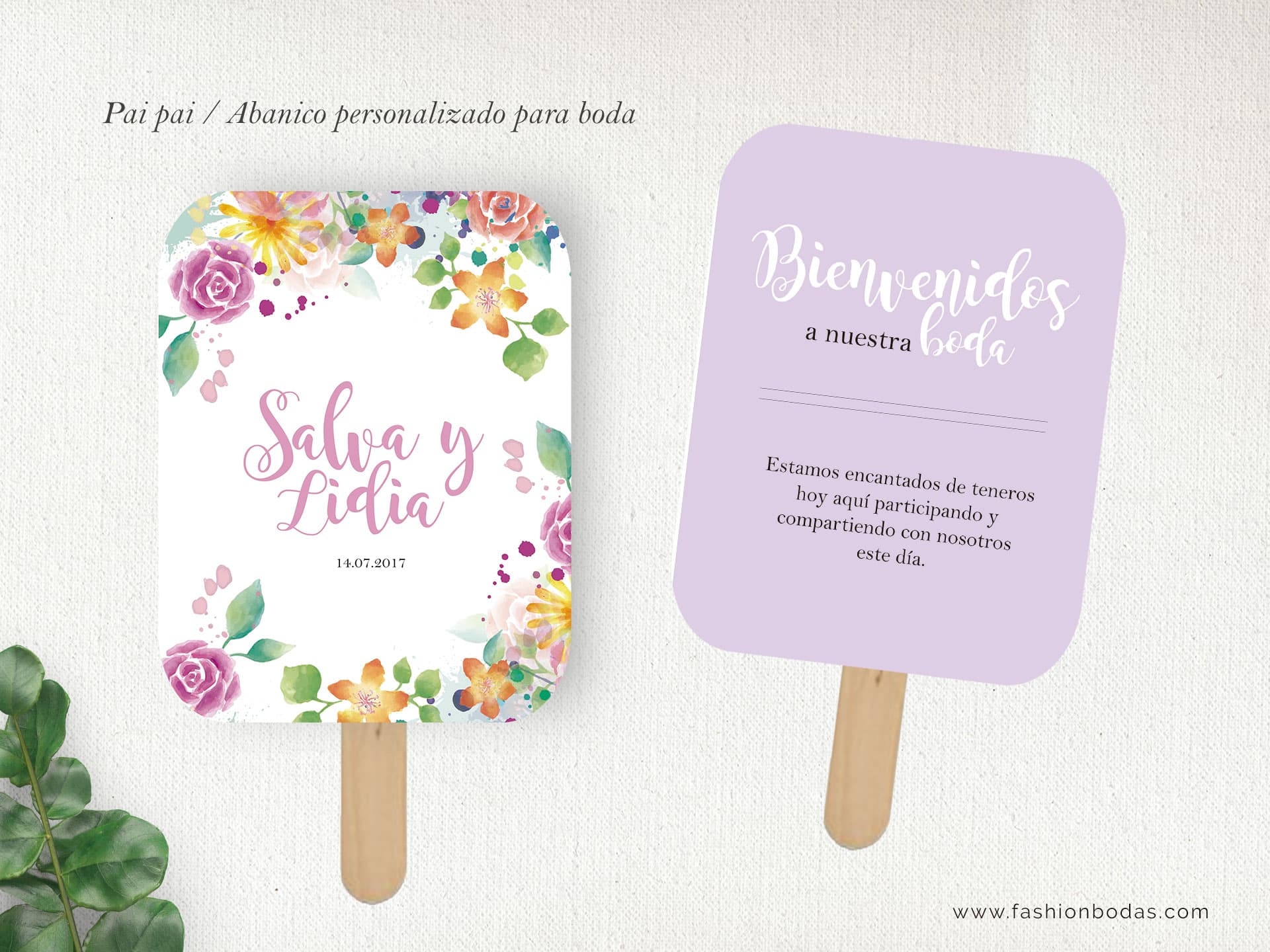 Pai pai | Abanico personalizado - FLORES COLOR