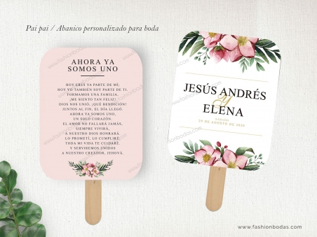 paipai abanico personalizado para boda con flores rosas elegante y letras modernas