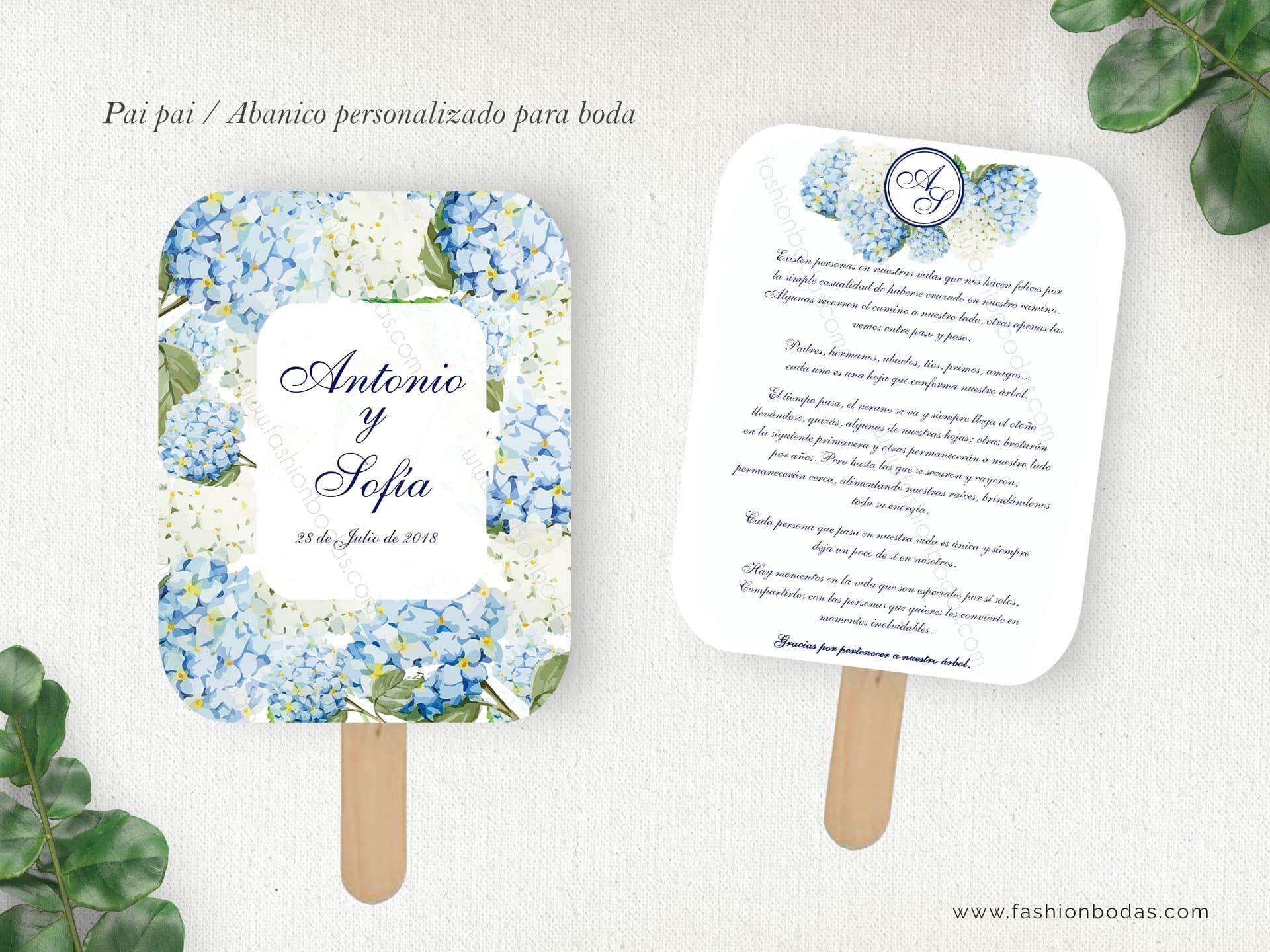 Pai pai | Abanico personalizado - HORTENSIA AZUL