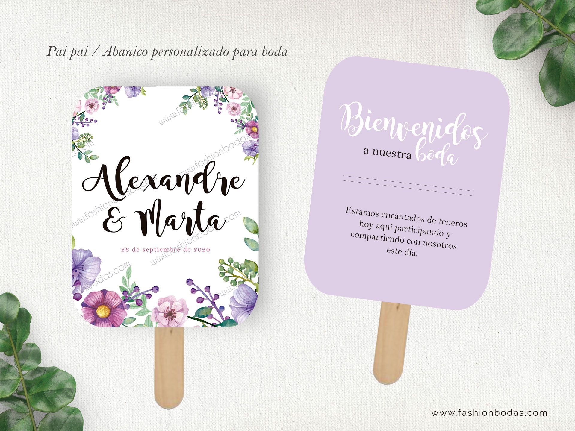 Pai pai | Abanico personalizado - FLORES ROSAS Y MALVA