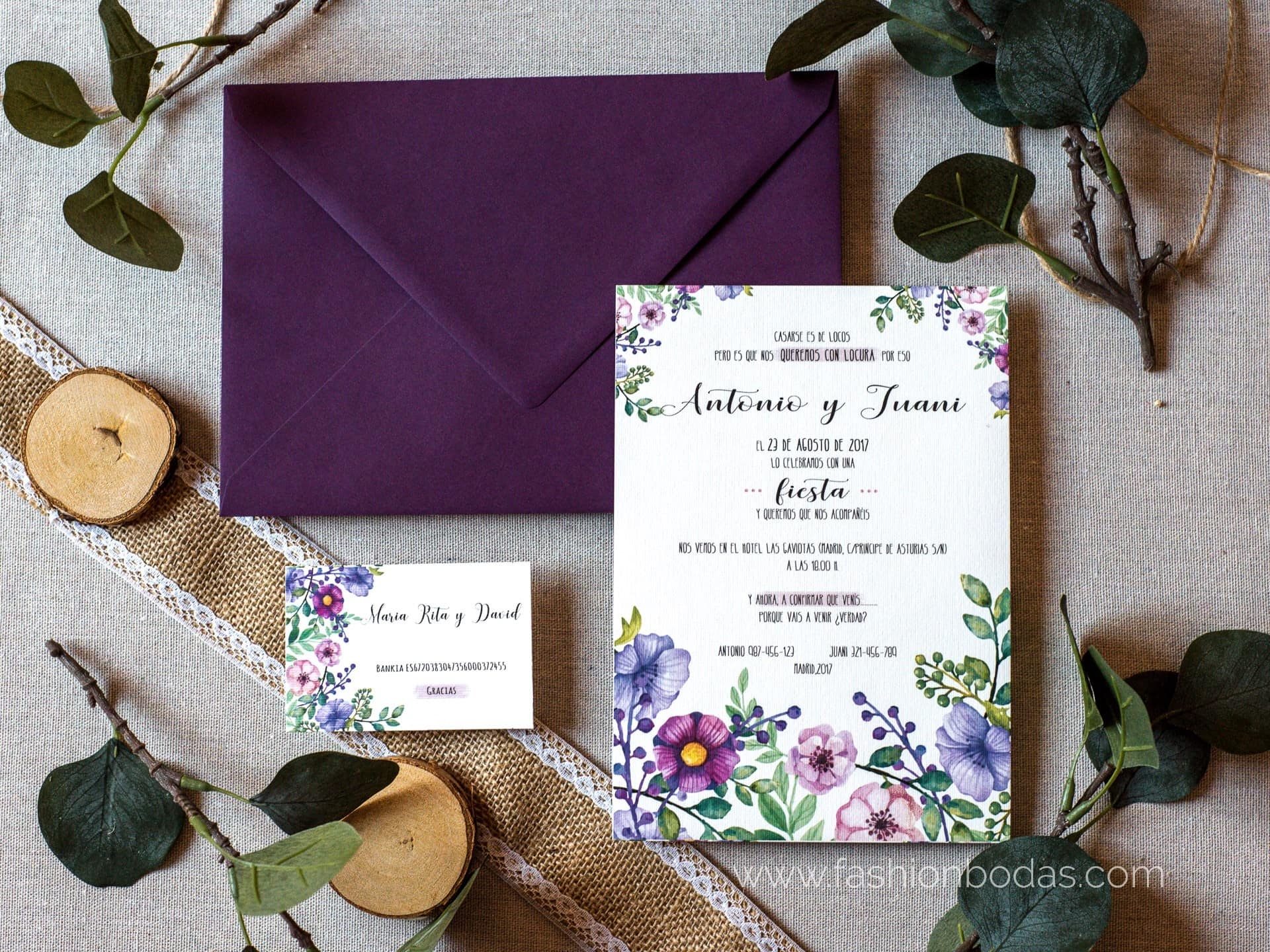 Invitación de boda - FLORES ROSAS Y MALVA