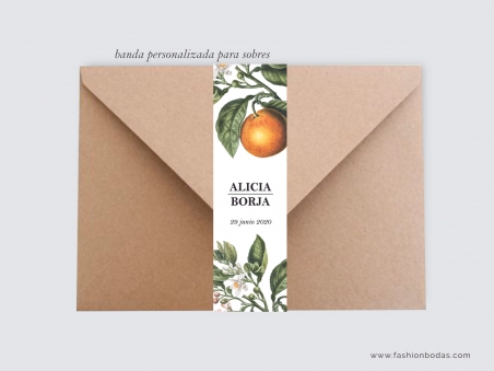 personalización para sobre invitaciones de boda con naranjas y motivos naturales