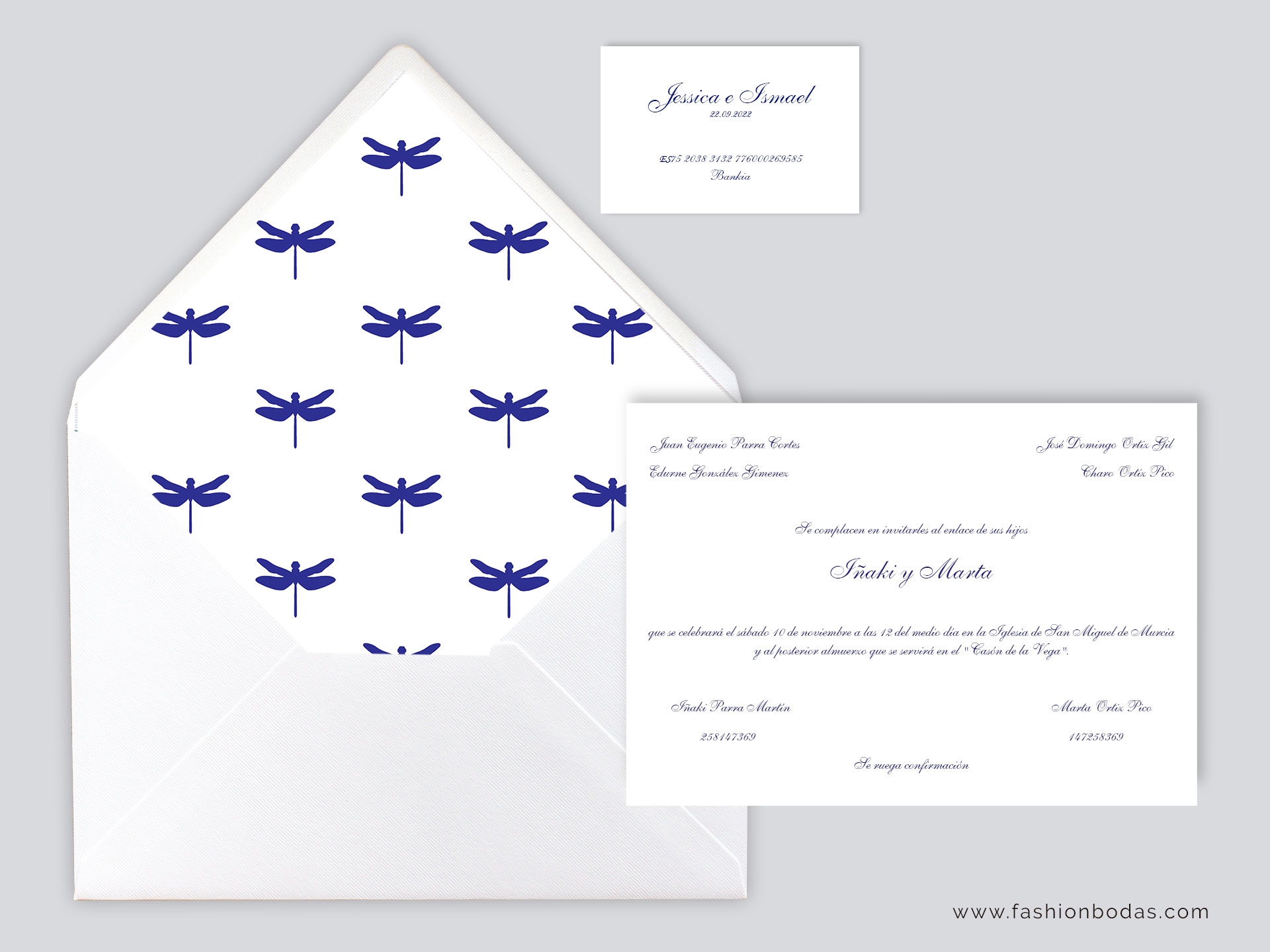 Invitación de boda - CLÁSICA AZUL MARINO LIBÉLULAS