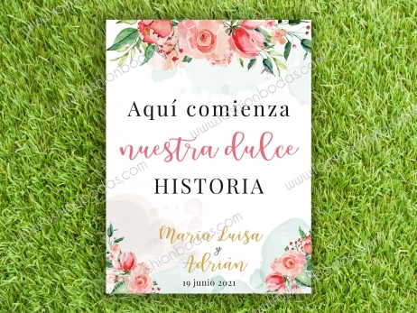 Cartel para boda - NUESTRA BODA (colección Flores Rosas)