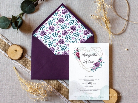 Invitación de boda - CORAZÓN MORADO