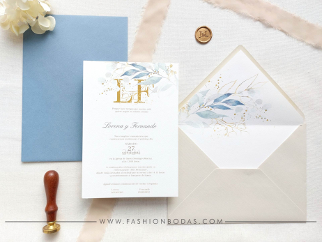 Invitación de boda - NATURAL AZUL CON INICIALES